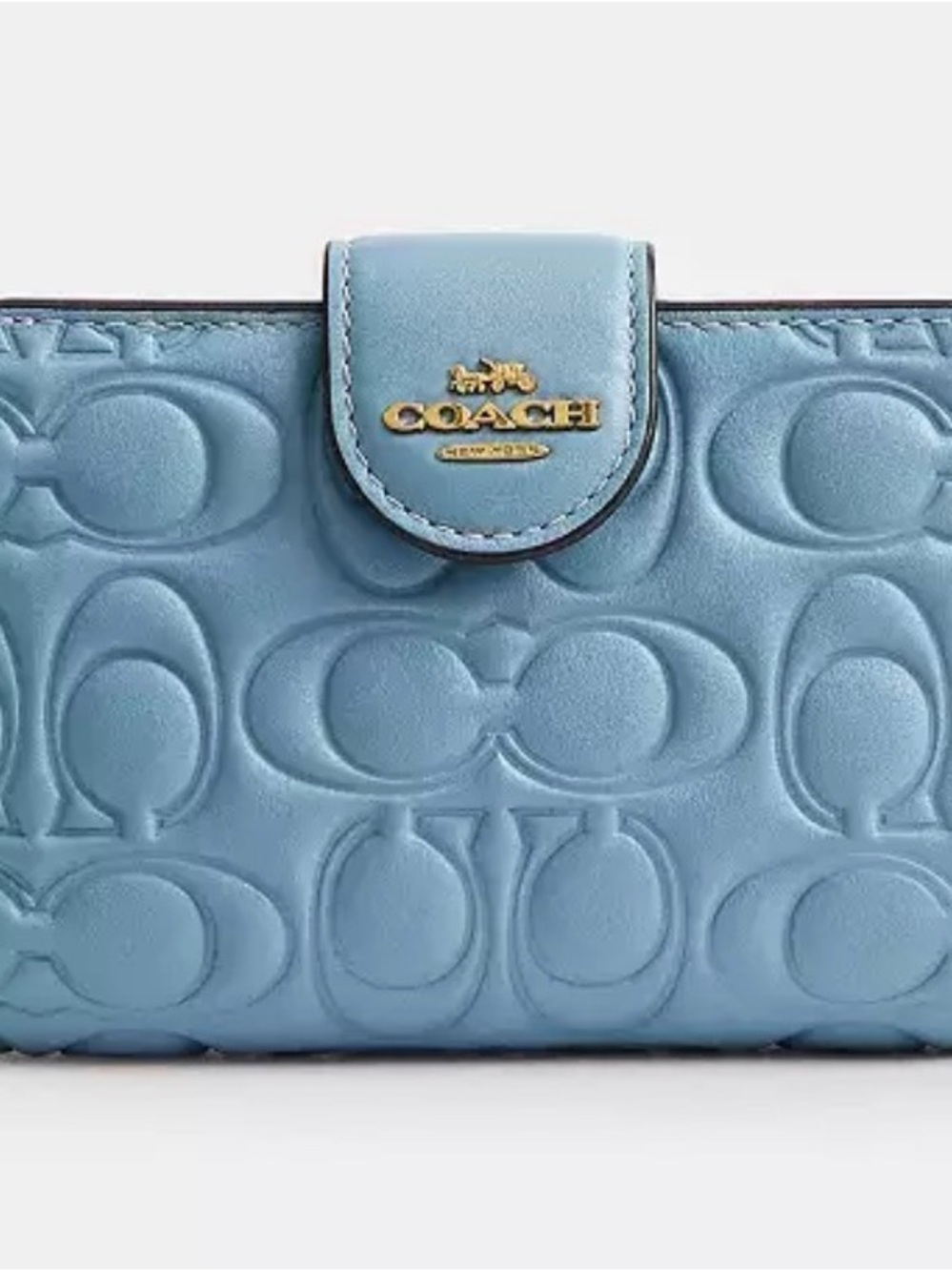 Coach Light Blue Embossed Signature Leather Wallet